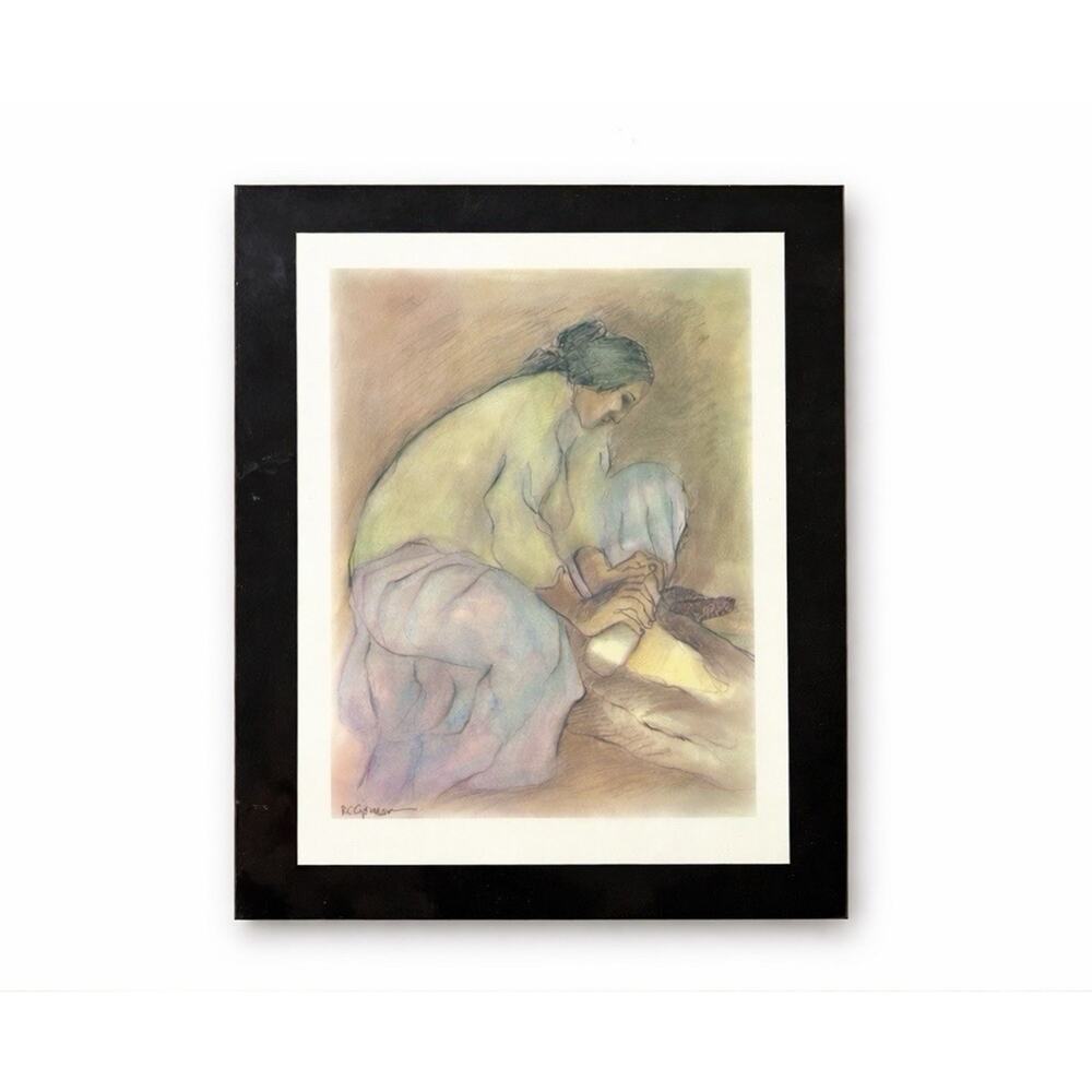 Vintage R.C. Gorman Style Woman Kneeling Love Plaque Print 5.5x7 Southwestern